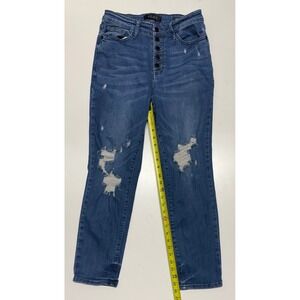 Judy Blue‎ Boyfriend Distressed Denim Jeans Button Fly Blue Women's size 7/28